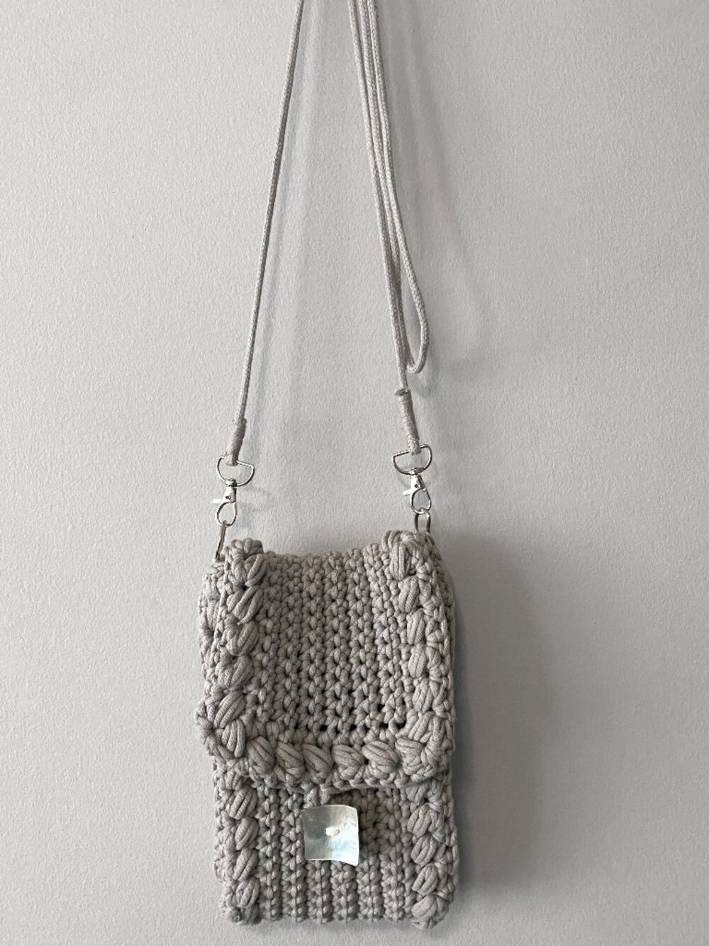 Handmade Crochet Cotton Nylon Crossbody Cellphone Bag Colour "Clay"